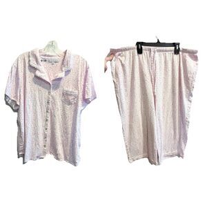 Eileen West Pink White Floral Short Sleeve Pajama Set Sz 2x Capris Top Cotton